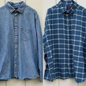UNTUCKIT—Lot of 2 Button-Down Shirts—X-LARGE—Chambray & Blue Flannel Windowpane